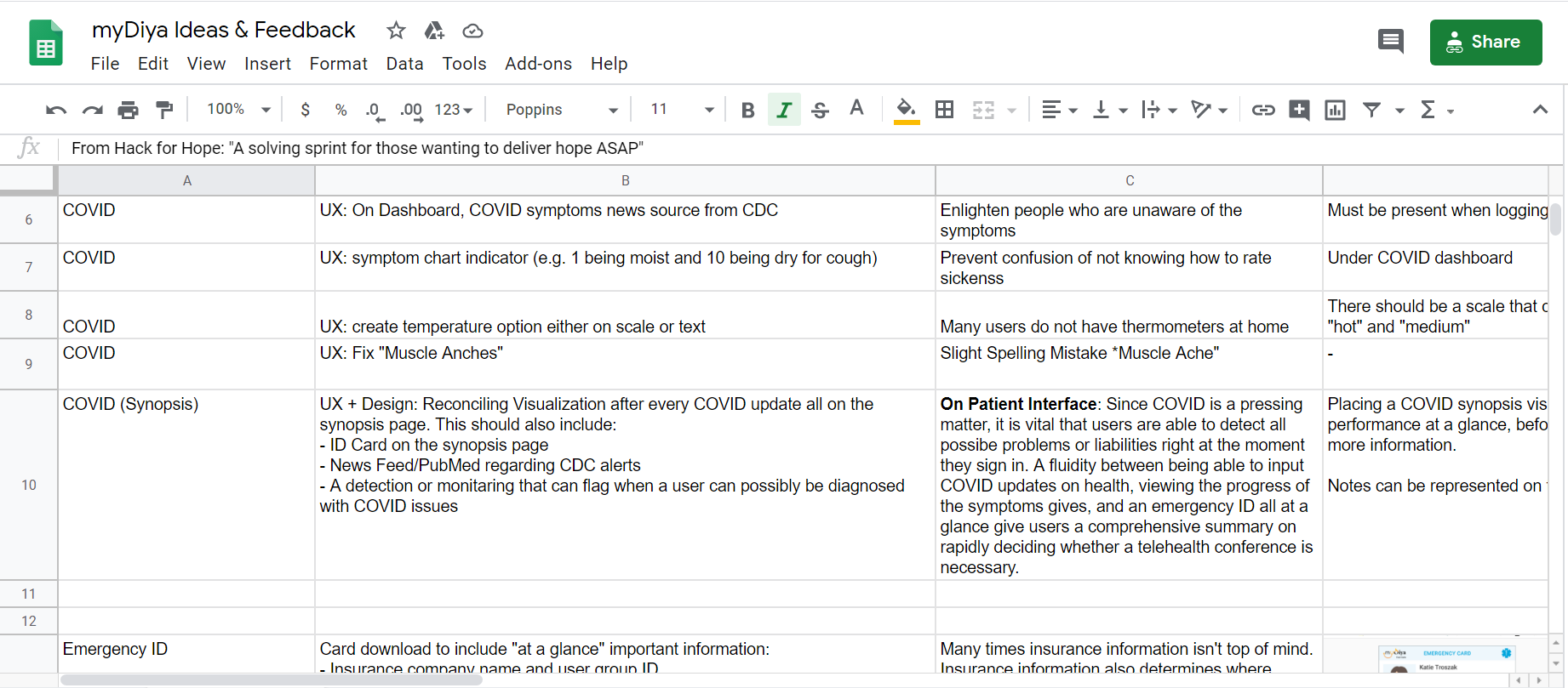 User research spreadsheet